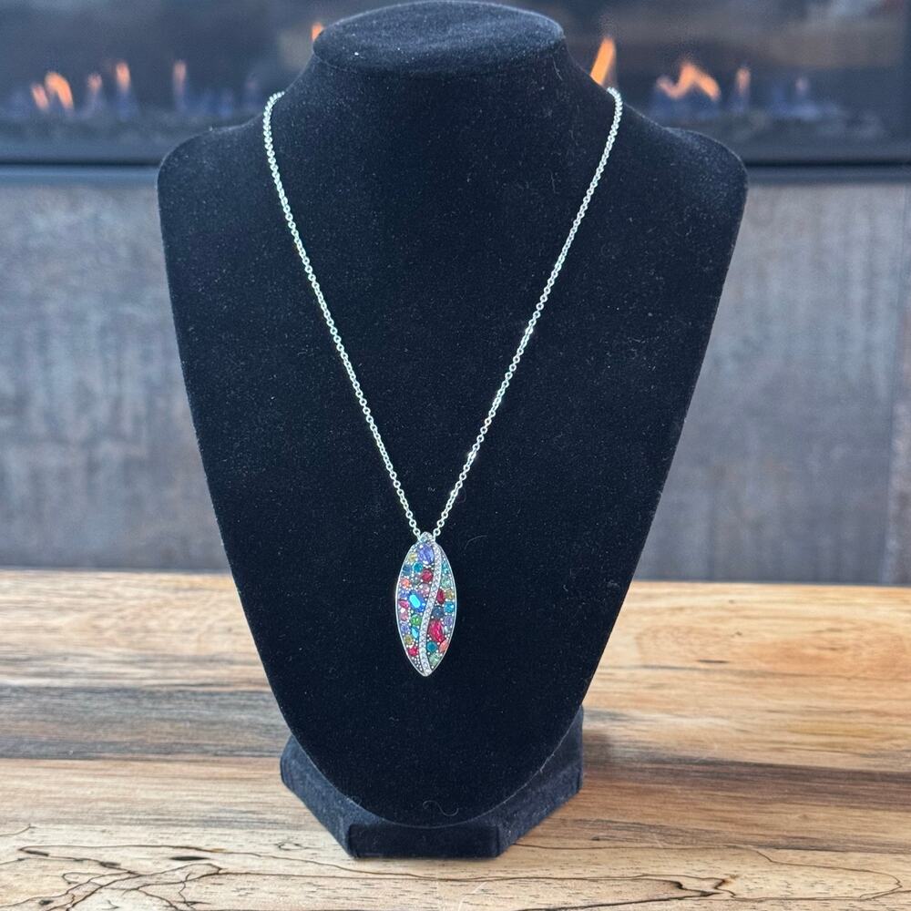 Brighton Trust Your Journey Reversible Marquis Pendant Necklace Swarovski Silver